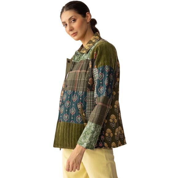 NWT Boutique Boho Meadow Folk Quilted Patchwork Jacket in Dusty Green - Picture 2 of 5